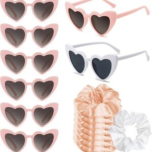 12 Heart-Shaped Kids Sunglasses and Scrunchies Set